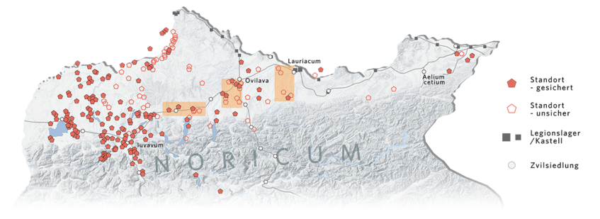 Karte mit den Fundplätzen in Oberösterreich