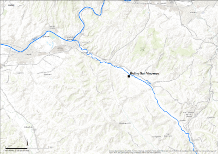 Abb. 2: Lage des Fundplatzes an der Pesa (D. Hagmann | Esri | Natural Earth 2014)